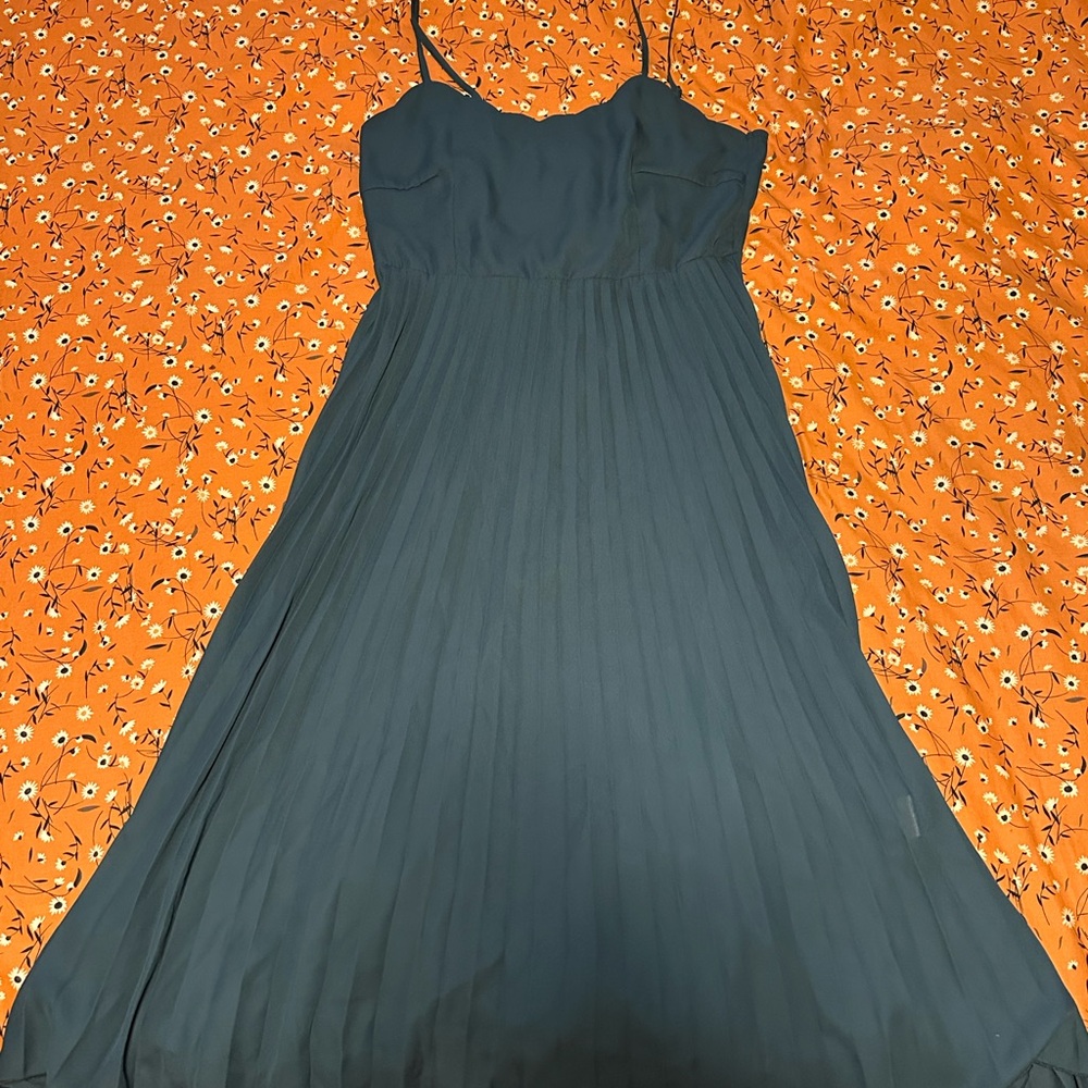 Blue/green midi spaghetti strap dress